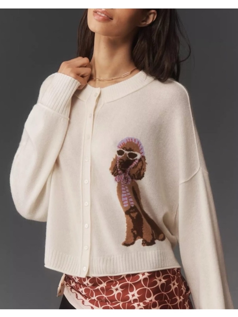 NWT Anthropologie The Goldie Graphic Button-Up Sweater Cardigan Wool Cashmere MP